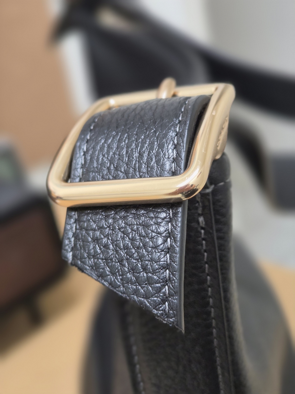Coach Black Pebbled Leather Shoulder Bag. NOTE: SHOULDER STRAP SHORTENED. - Picture 5 of 5